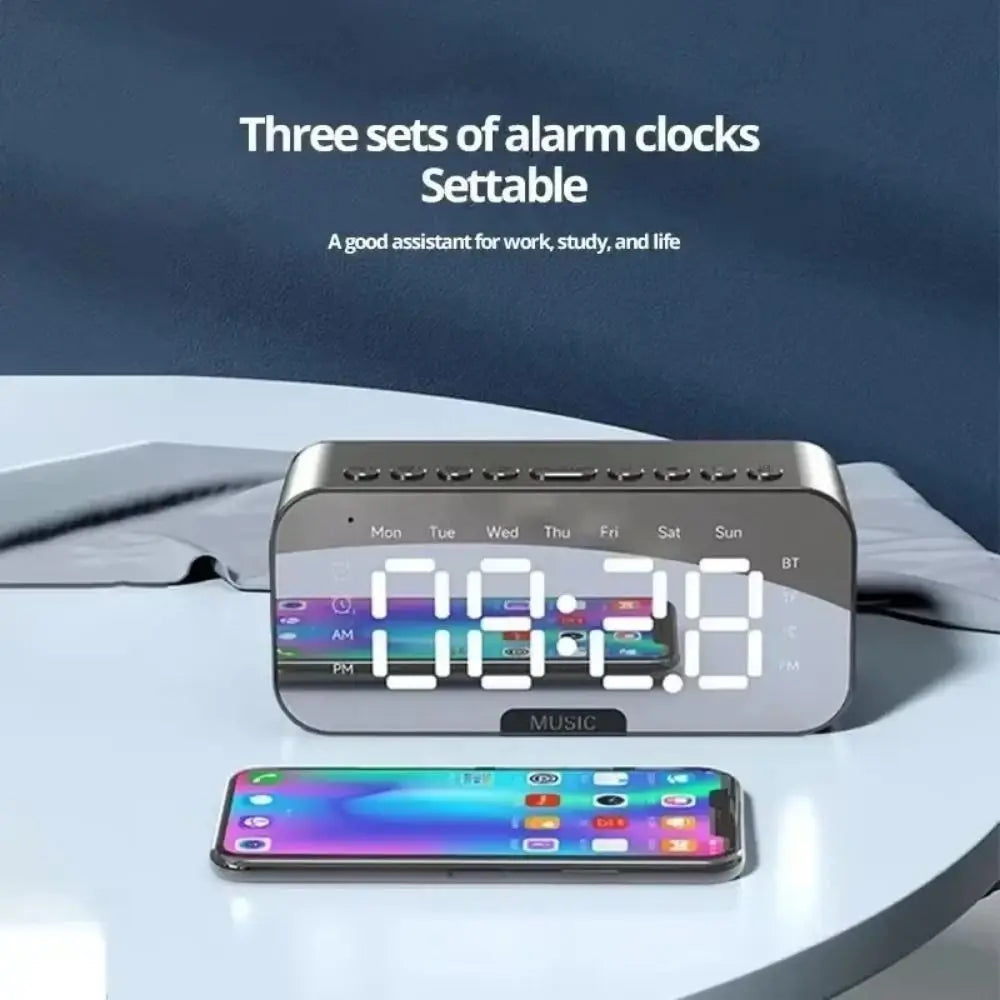 5-in-1 Digital Table Calendar LED Digital Display Sleep Timer Small Digital Clock Bluetooth with Mirror Electronic Alarm Clock