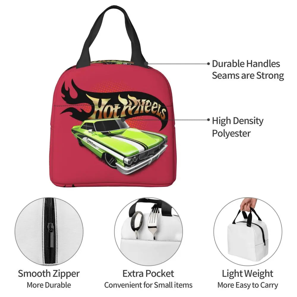 Custom Hot Wheels For Fans Thermal Insulated Lunch Bag Cartoon Sport Car Portable Lunch Container Travel Multifunction Food Box
