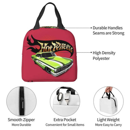 Custom Hot Wheels For Fans Thermal Insulated Lunch Bag Cartoon Sport Car Portable Lunch Container Travel Multifunction Food Box