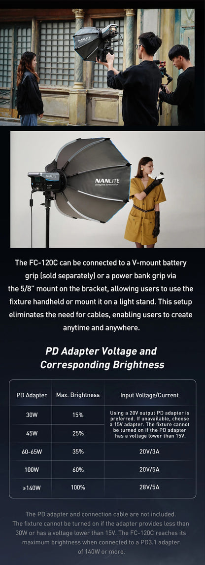 Nanlite FC-120C RGBW Full-color 145W 2700K-7500K Professional Photography Fill Light for Video Studio Outdoor Live Stream Shoot