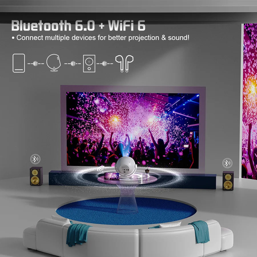 XBJ Spherical Home Theater 4K Projector, Android WiFi 6 BT 5.0 Auto Keystone 360° Rotation Portable Video Projector for Outdoor