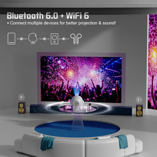 XBJ Spherical Home Theater 4K Projector, Android WiFi 6 BT 5.0 Auto Keystone 360° Rotation Portable Video Projector for Outdoor