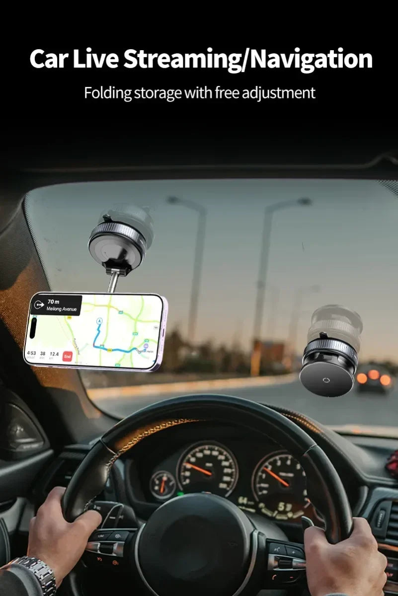 360° Rotation Vacuum Suction Cup For iPhone 12-17 Series Fast Charging Super Strong Magnetic Car Wireless Charger Phone Holder