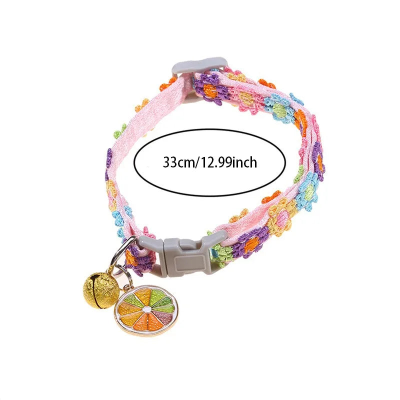 Pet Collar With Bell Cartoon Footprint Colorful Dog Puppy Kitten Collar Adjustable Safety Bell Ring Necklace Pet Accessories