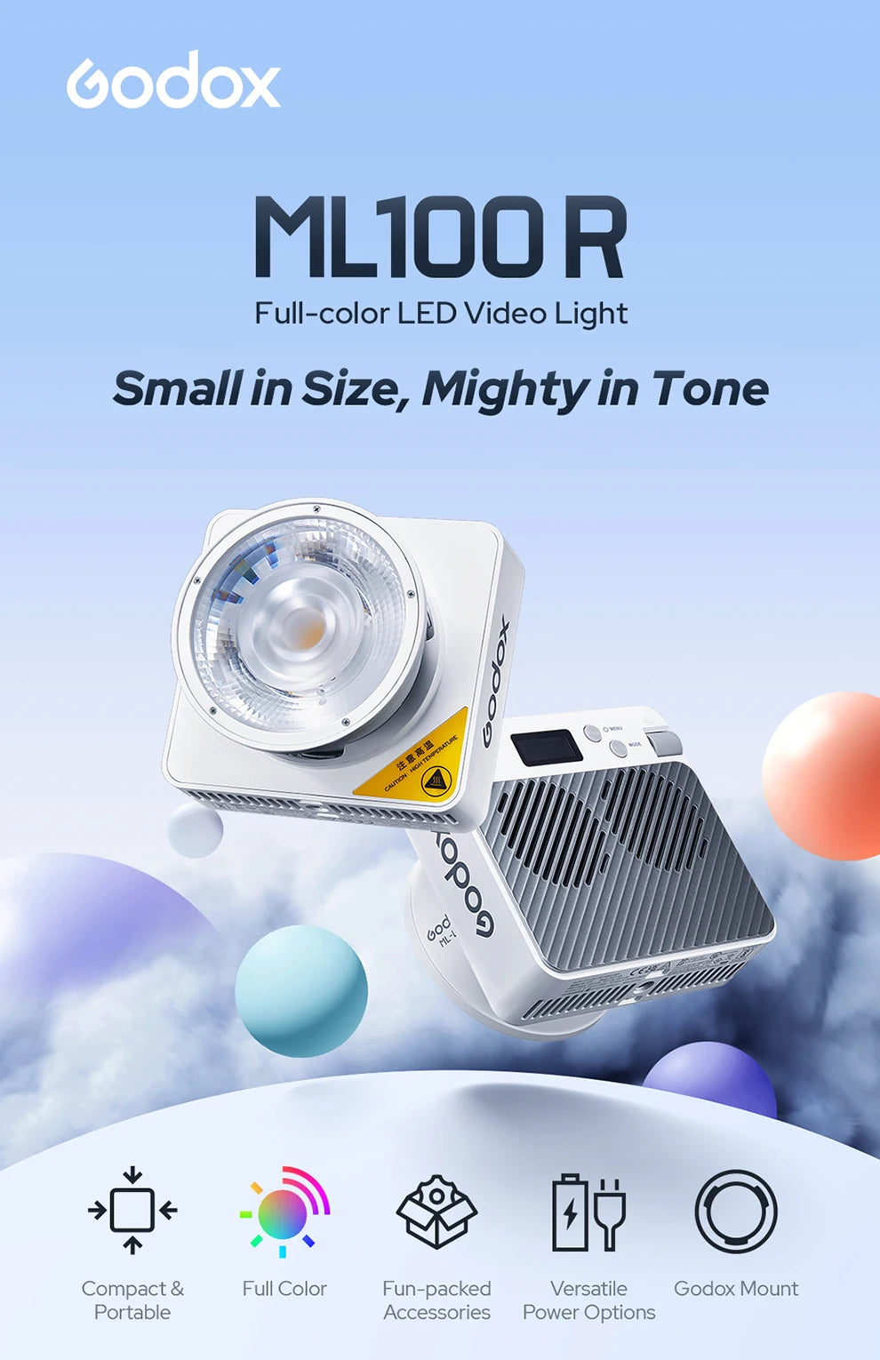 Godox ML100R 110W RGB LED Video Light 2800-6500K 11 FX Effects APP Control Godox Mount for Filmmaking/Live Streaming/Vlog