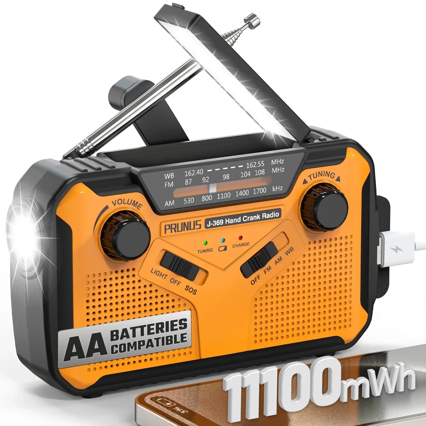 3000mAh Portable Emergency Solar Power Radio Hand Crank Charging AM/FM Weather Radio Led Reading Flashlight Bank Phone Charger
