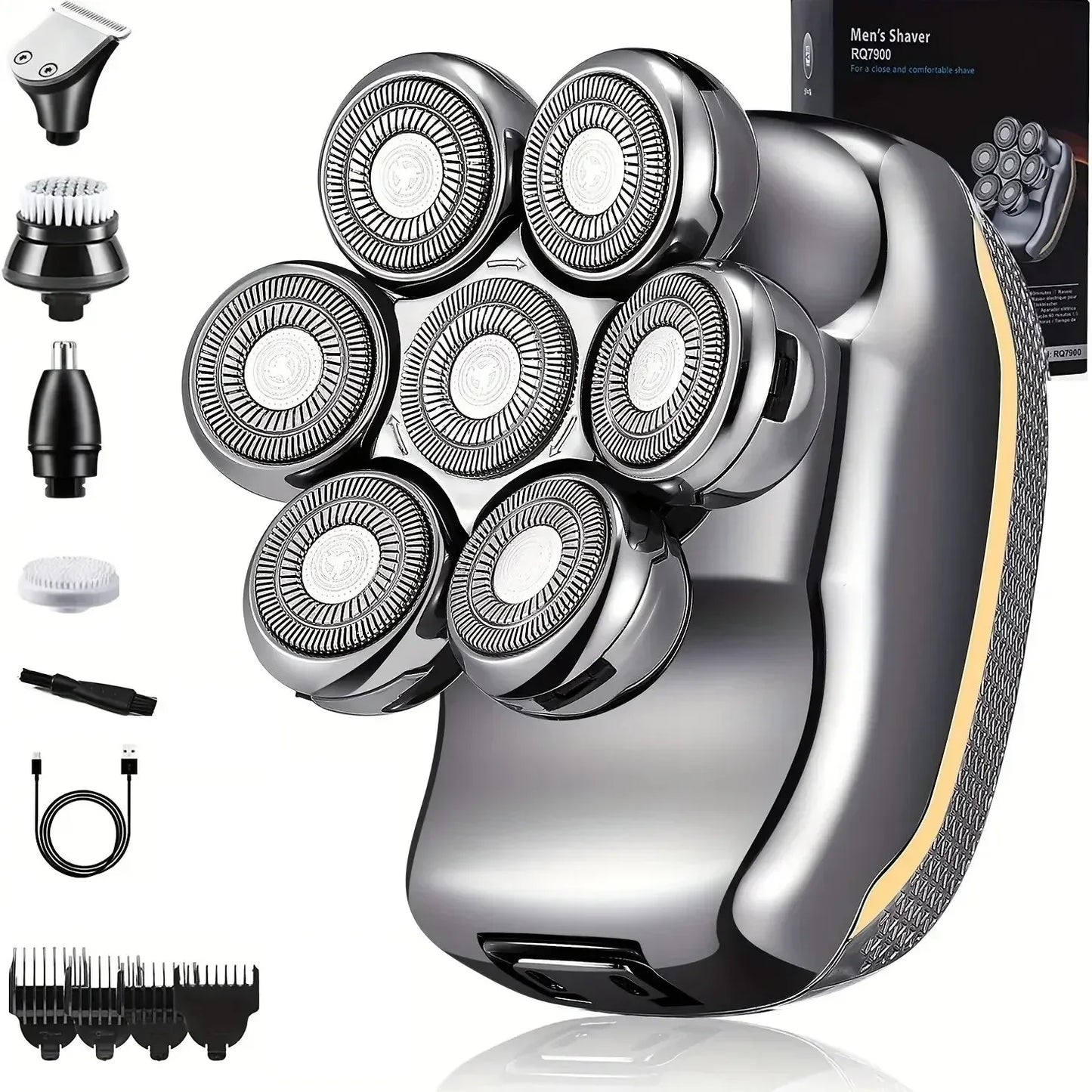 Men's Electric Head Shaver Razor Rechargeable Cordless Hair Shaving Razors for Bald Man 6 in 1 Waterproof Wet Dry Beard Trimmer