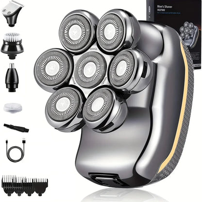 Men's Electric Head Shaver Razor Rechargeable Cordless Hair Shaving Razors for Bald Man 6 in 1 Waterproof Wet Dry Beard Trimmer