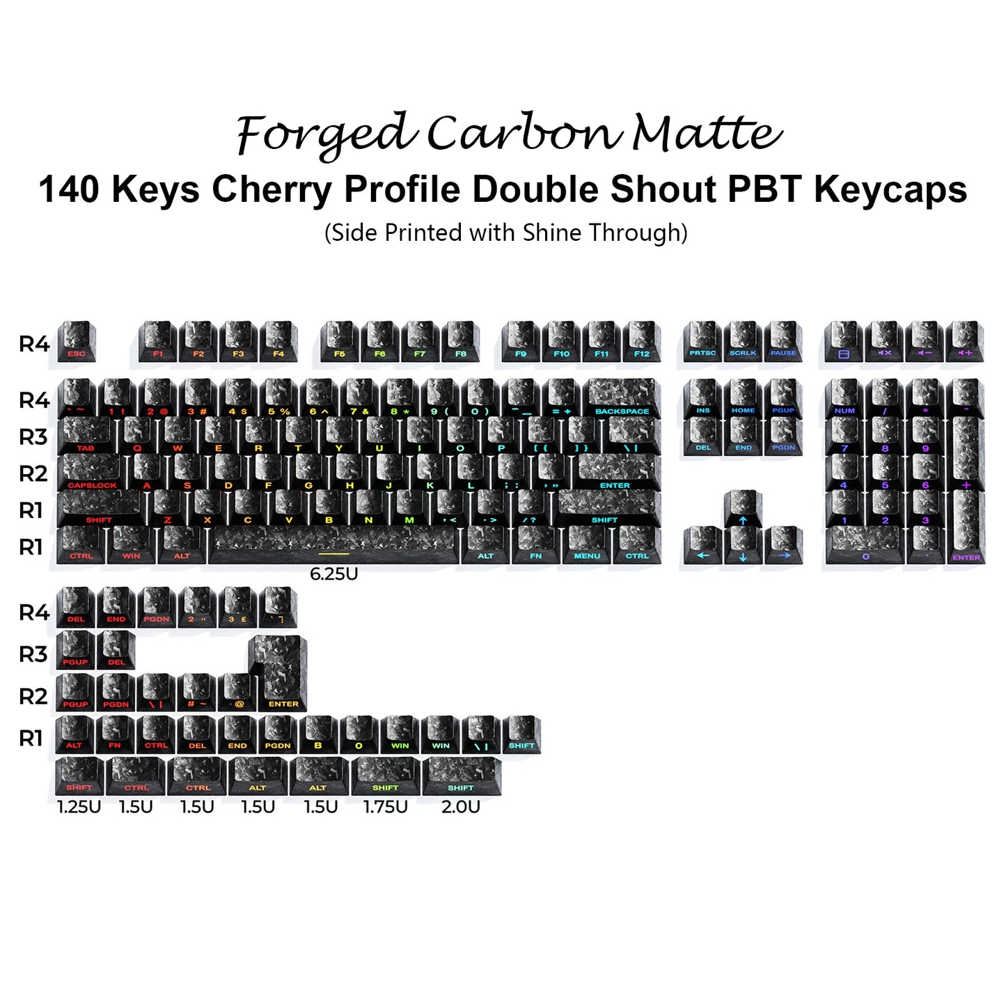 Babysbreath Side Print Shine Through Keycap Cherry Profile Double Shot PBT Keycaps 130 Key for Cherry MX Switches Gamer Keyboard