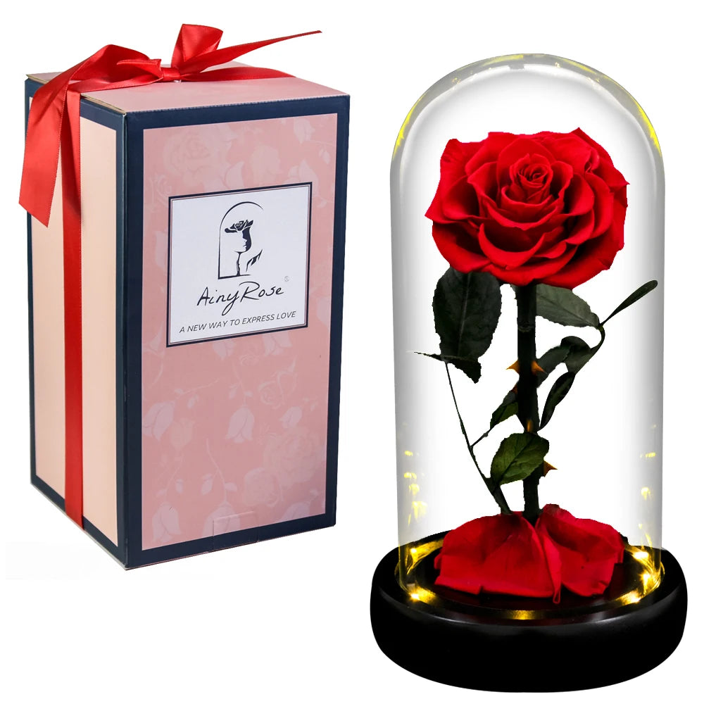 Forever Preserved Real Rose in GlaSS With LED Light Eternal Flower Gifts for Valentine's Day Mothers Day Anniversary Birthday