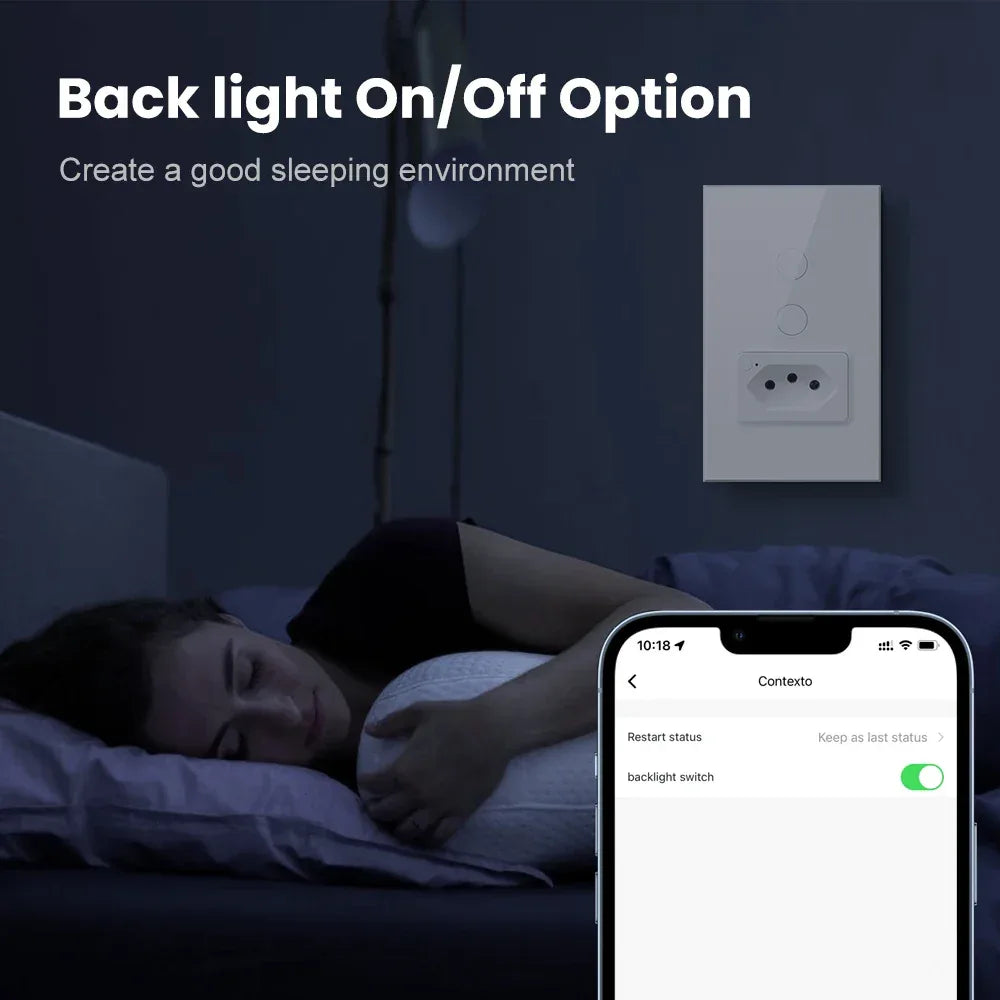 AVATTO Tuya WiFi Smart Light Switch with Socket,Brazil Stand 16A Touch Button Wall Switch,Work for Alexa Google Home