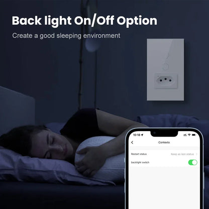 AVATTO Tuya WiFi Smart Light Switch with Socket,Brazil Stand 16A Touch Button Wall Switch,Work for Alexa Google Home