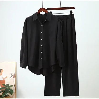 CPSYMYM Holiday Wide Leg Pants Set Two Piece Set Women Vintage Boho Maxi Shirt Autumn Casual Loose Work Streetwear Y2k  Outfits