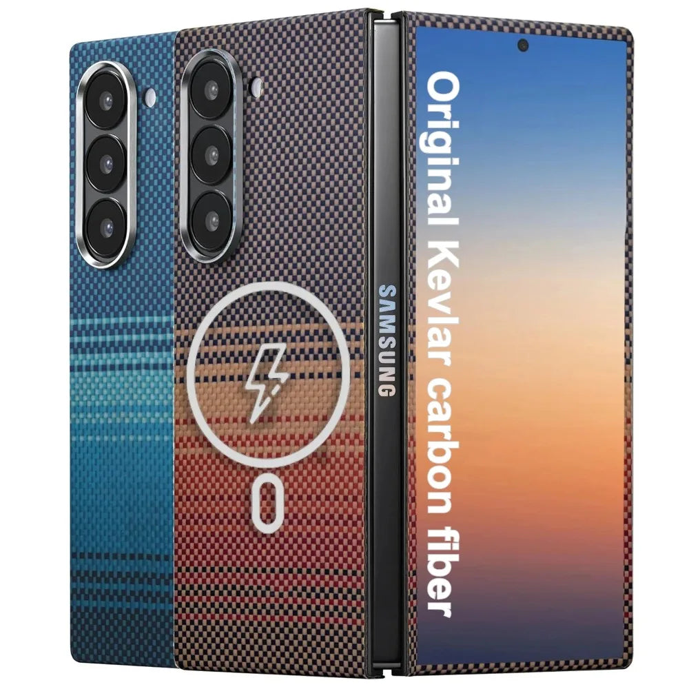 For Magsafe Magnetic Case For Samsung Galaxy Z Fold 6 Fold 7 5G Aramid Carbon Fiber Ultra-Thin Cover for Galaxy Z Fold 5 4 Case