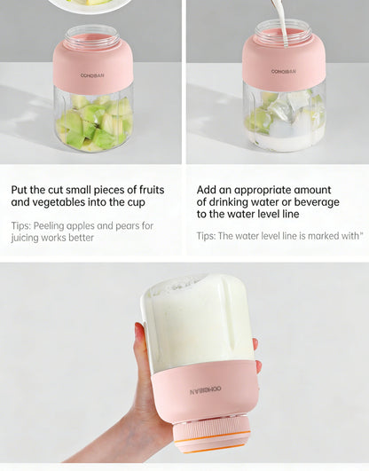 High Aesthetic 1300ml Large Capacity USB Rechargeable Portable Blender Juicer, Kitchen Fruit Juicer, Food Prep
