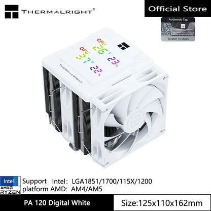 Thermalright PA 120 Digital Chassis Air Cooling Radiator，6 heat pipe/CPU/CPU simultaneous monitoring/Supports LGA1851/1700/AM5