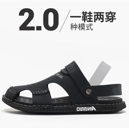 Men's Baotou Sandals Summer new Outdoor Cool Breathable Anti slip Waterproof Beach Shoes Soft Sole Fashion Dual purpose Slippers