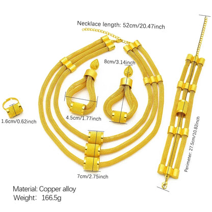 Luxury Ethiopian Multilayer 24k Gold Color Jewelry Set  For Women Wedding Dubai Necklace And Earrings Sets Indian Bridal