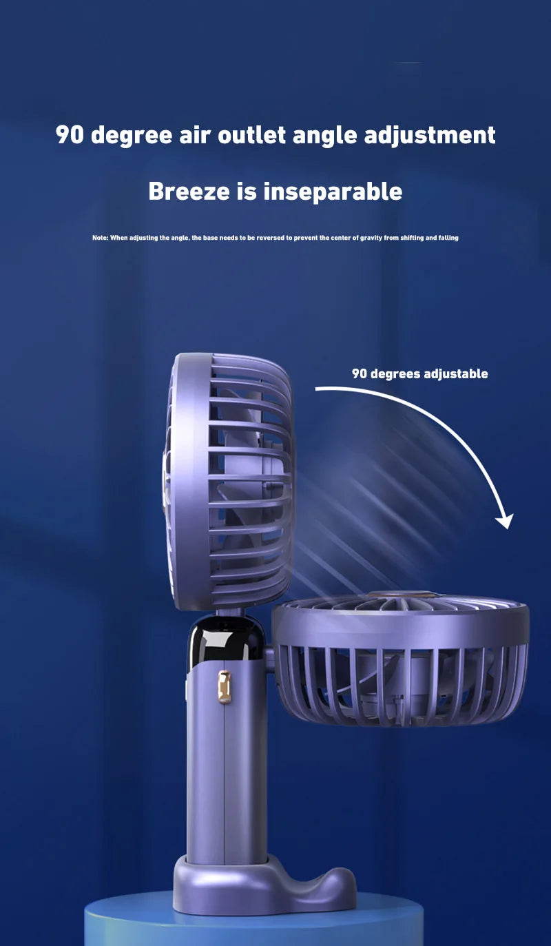 2026 New Handheld Mini Fan Foldable Neck Hanging Fans 5 Speed USB Rechargeable Fan with Phone Stand and Display Screen 1800mAh
