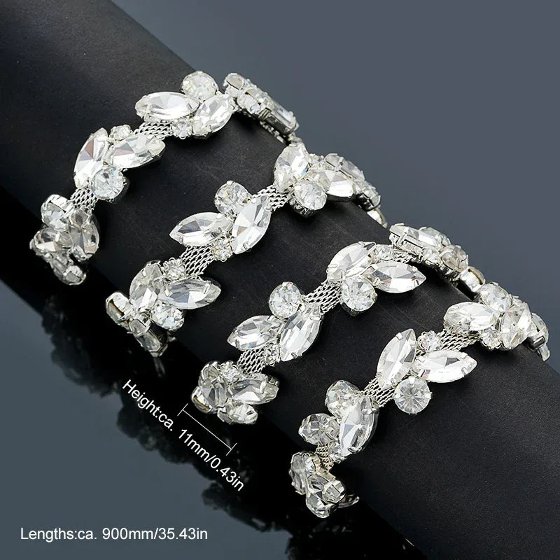 QIAO 90cm Rhinestone Crystal Chain Diamante Lace Diamond Trim Ribbon Necklace Applique Gem Sparkle Wedding Dress for DIY Craft