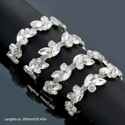 QIAO 90cm Rhinestone Crystal Chain Diamante Lace Diamond Trim Ribbon Necklace Applique Gem Sparkle Wedding Dress for DIY Craft