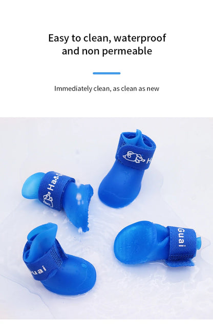 4Pcs Pet Waterproof Raincoat Anti-slip Rubber Boot For Small Medium Large Dogs Cats Outdoor Shoe Dog Ankle Boots Pet Rain Shoes