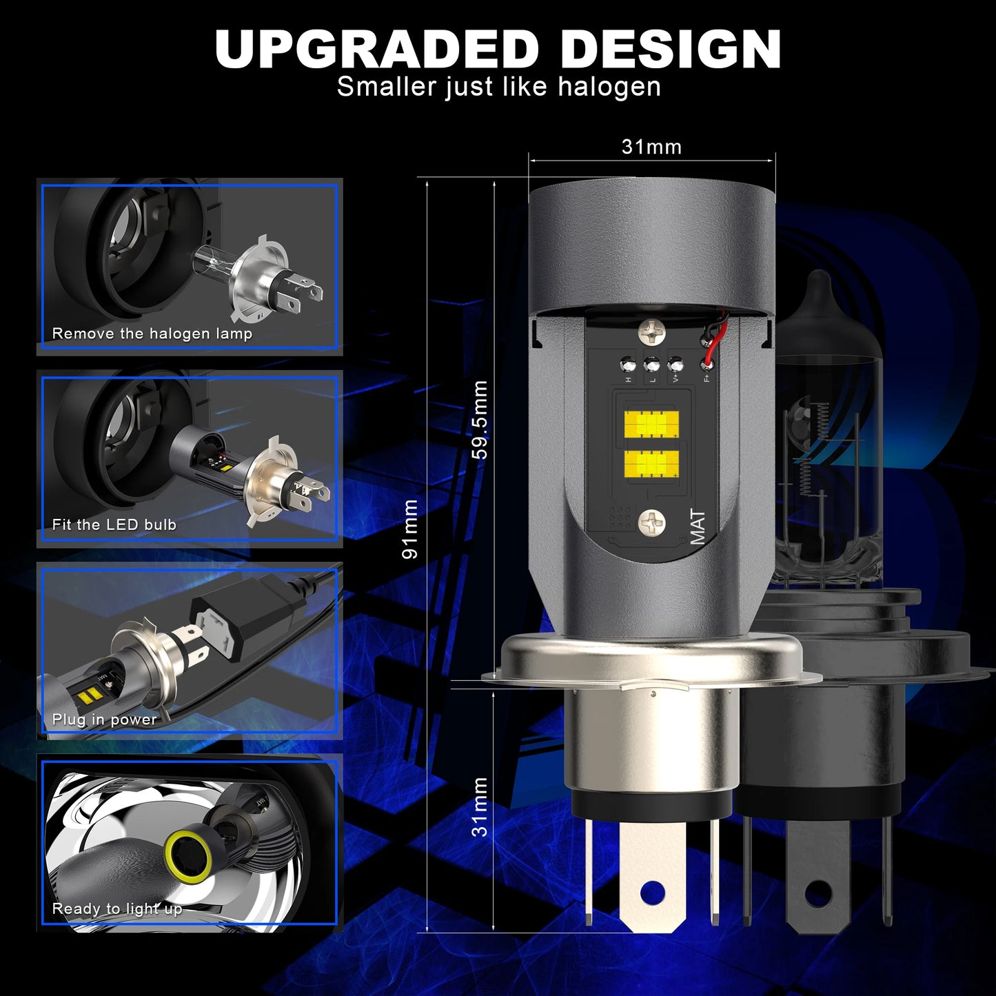 30W LED Headlight Bulb H4 Five Color Halo Ring HS1 P43T Auto Headlight EyeSuper 6000K Csp Plug&Play Motorcycle Bulb 1PC 12/24V