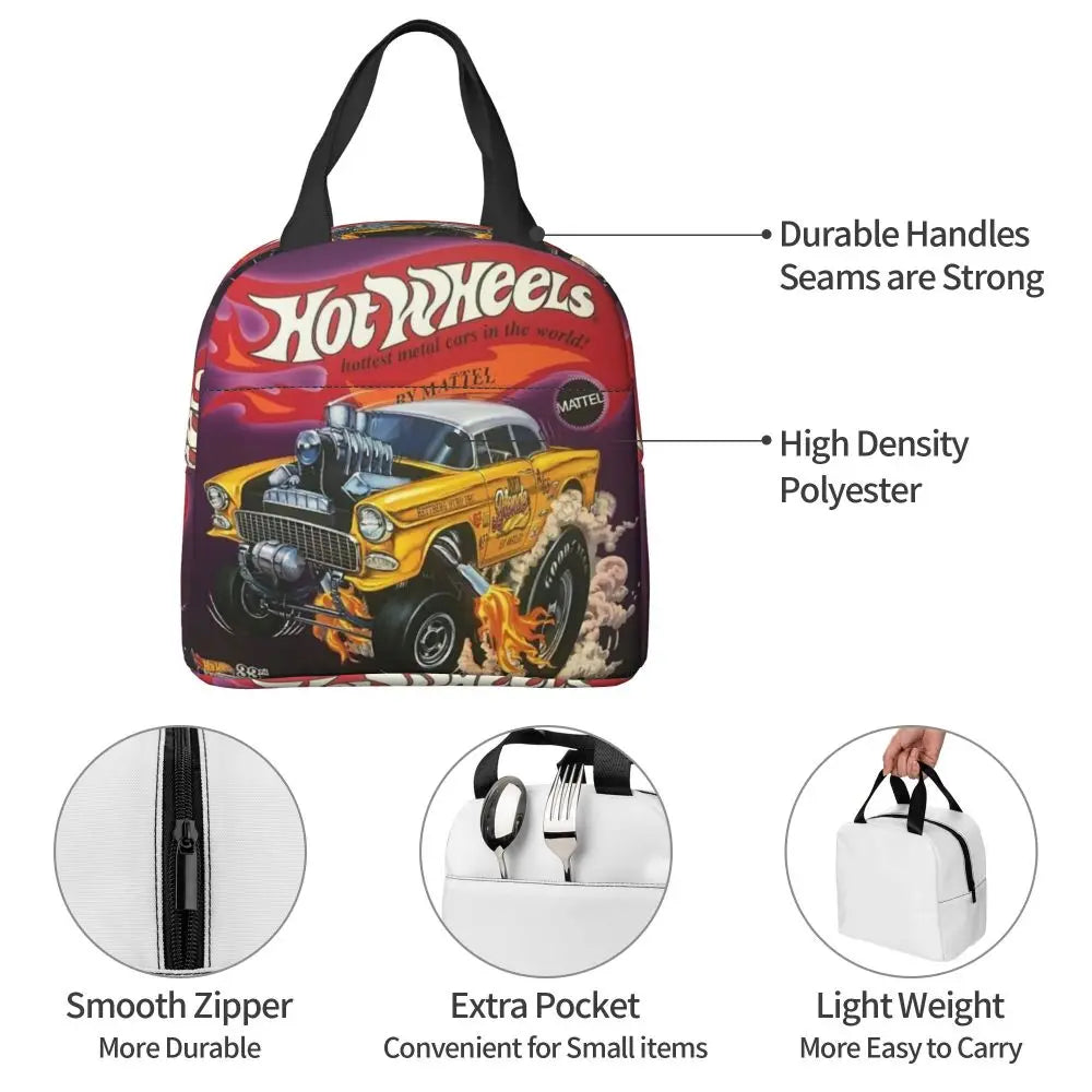 Custom Hot Wheels For Fans Thermal Insulated Lunch Bag Cartoon Sport Car Portable Lunch Container Travel Multifunction Food Box