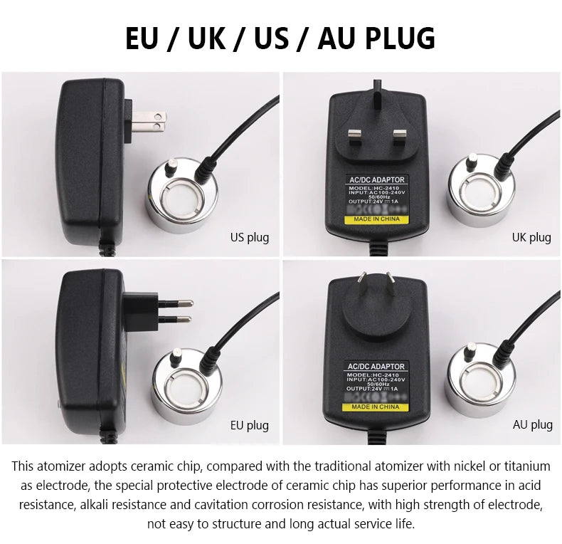 Ultrasonic Atomizer Lightless Metal Head Ceramic Chip Fogger 38mm Balcony Courtyard Water Feature Fountain Sprayer Humidifier EU