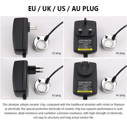 Ultrasonic Atomizer Lightless Metal Head Ceramic Chip Fogger 38mm Balcony Courtyard Water Feature Fountain Sprayer Humidifier EU