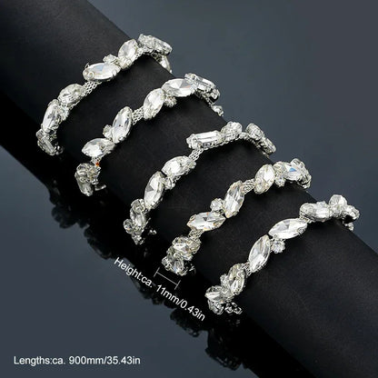 QIAO 90cm Rhinestone Crystal Chain Diamante Lace Diamond Trim Ribbon Necklace Applique Gem Sparkle Wedding Dress for DIY Craft