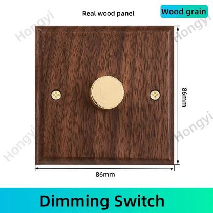 Black walnut retro European retro wall lamp switch socket, solid wood brass toggle switch board 1-4Gang 2Way antique home switch