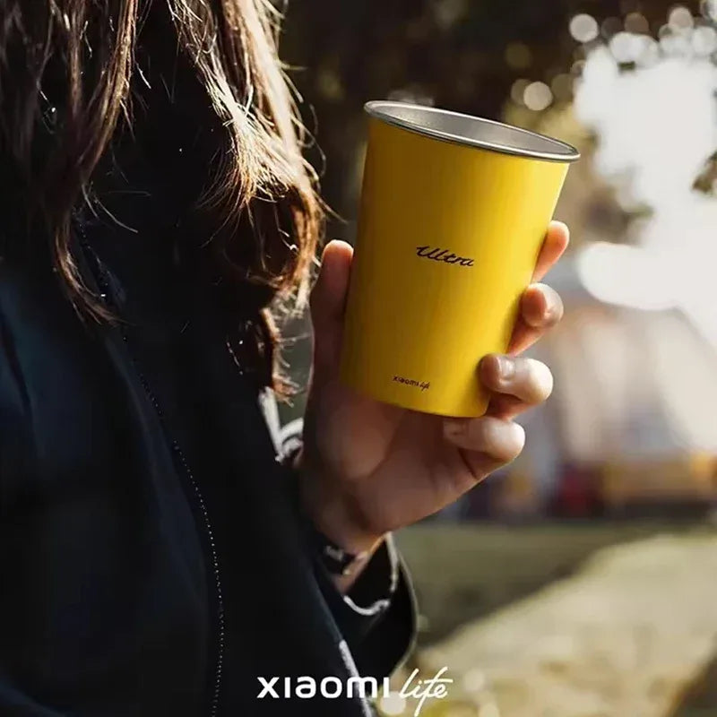 Mijia Life Ultra Yellow 304 Stainless Steel Drinking Cup 350ML Single-layer Rolled Edge Beer Outdoor Car Stacked Cold Drink Cup