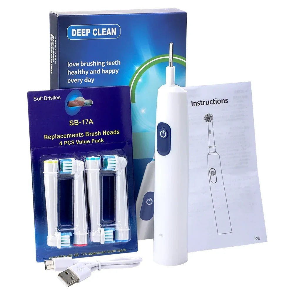 Rotary Electric Toothbrush Rechargeable 5 Modes Sonic Vibration Tooth Brush Adults Rotating Toothbrushes Teeth Cleaner 4 Heads