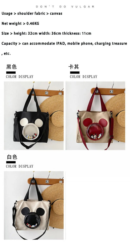 Cute Cartoon Mickey Portable Tote Fashion Canvas Outside To Carry Shopping Bags Tide Shoulder Diagonal Bag