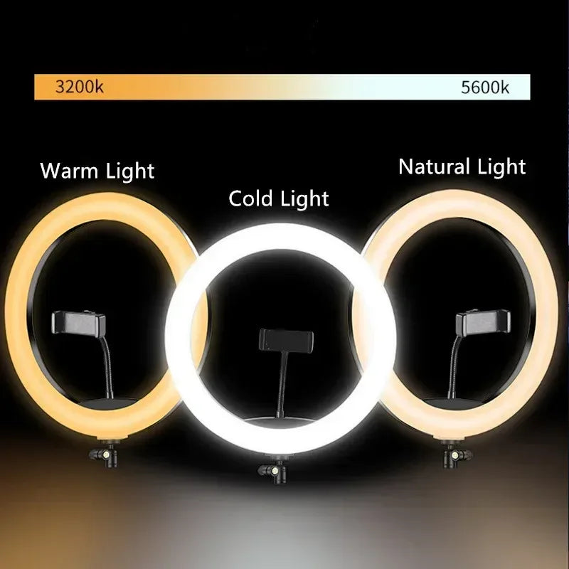 10" 26cm LED Selfie Ring Light Photography Video Light RingLight Phone Stand Tripod Fill Light Dimmable Lamp Trepied Streaming