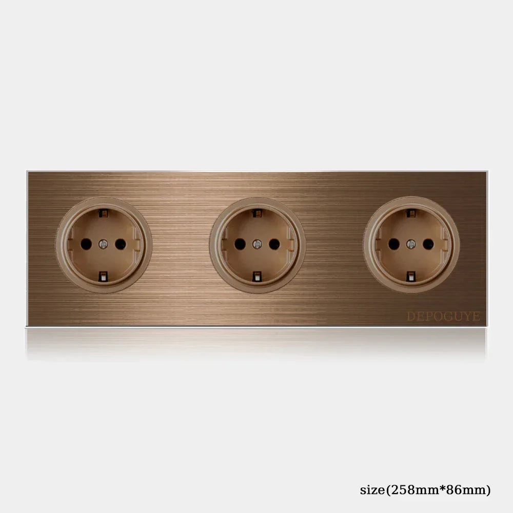 High quality coffee color universal Retro Eu FR 220V wall light switch,Reset button switch electrical socket with LED indicator