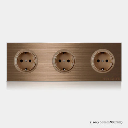 High quality coffee color universal Retro Eu FR 220V wall light switch,Reset button switch electrical socket with LED indicator