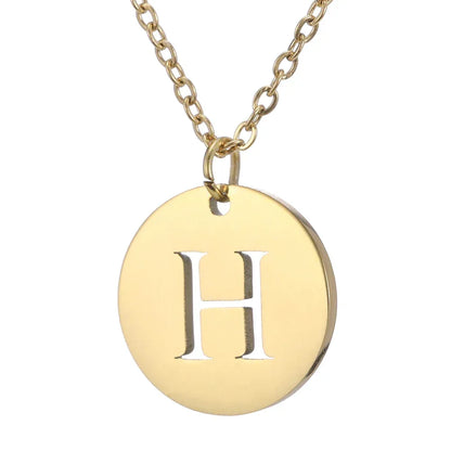 New Trend Stainless Steel Gold Silver Color Initials Necklace Hollow Round 26 Letter Pendant Necklace Jewelry Christmas Gift
