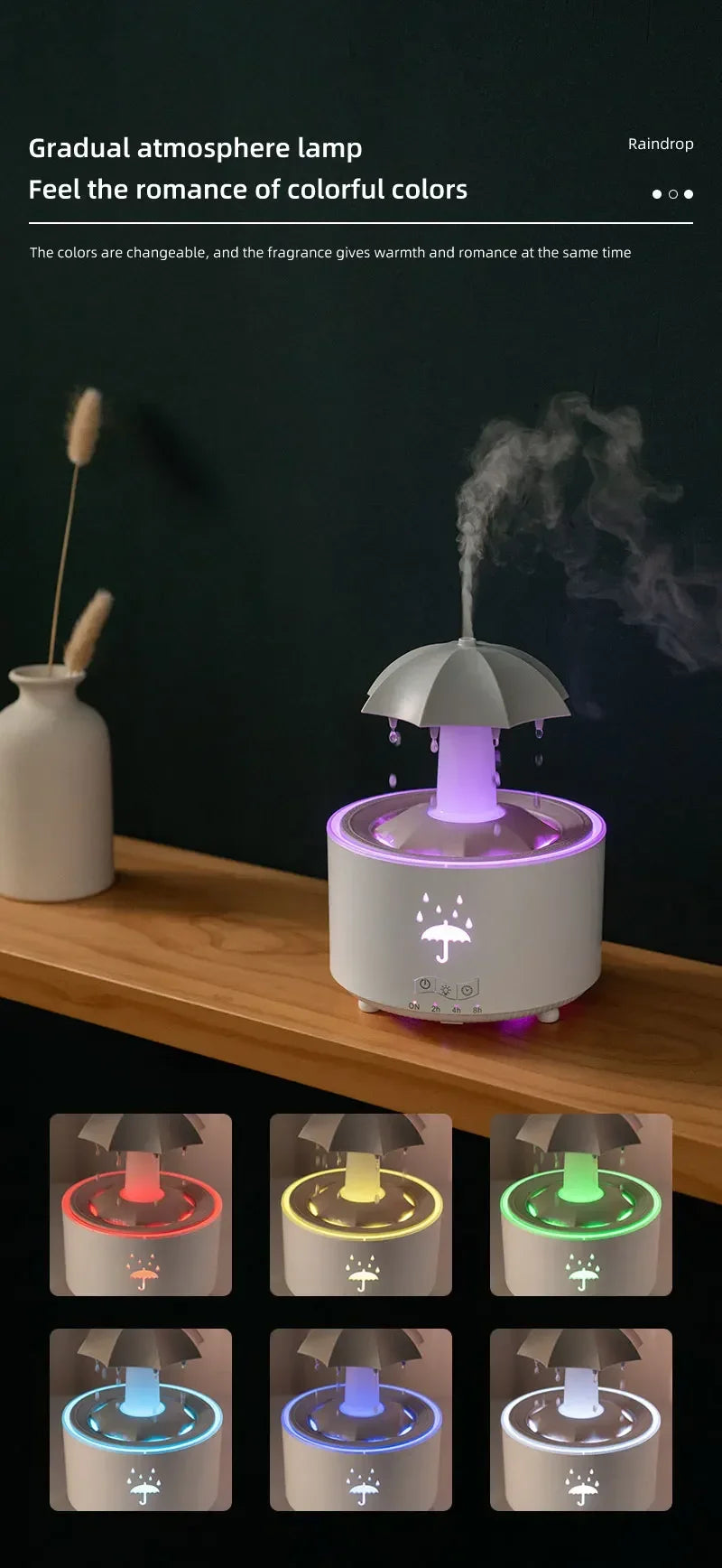 Cloud Rain Humidifier Raindrop Aroma Essential Oil Diffuserremote Control Night Light Desktop Fountain Water Drop Sound For Home