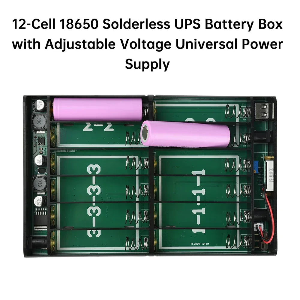 DC UPS 12-Cell Battery Power Supply Box Power Bank Kit 5V 9V 12V Output Optical Modem Router Uninterruptible Power Supply