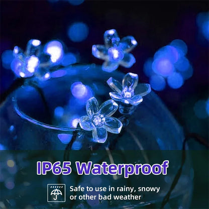 Solar Fairy String Light Sakura Garlands 5/7/12/22M Peach Flower CherryLED Lamp For Wedding Party Garden Christmas Outdoor Decor