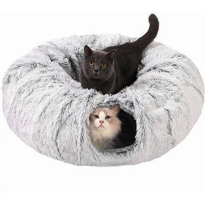 Winter New Arrival Plush Cat Tunnel Bed Foldable Two-in-One Round Warmth Pet Nest Thickened Cozy Cuddly Cat Hideaway