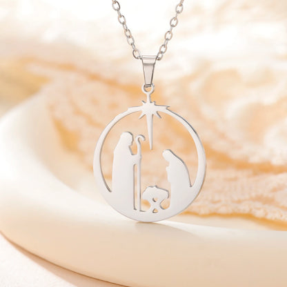Christian Prayer Pendant Necklace Stainless Steel Unisex Retro Angel Star Prayer Talisman Mother's Day Jewelry Gift