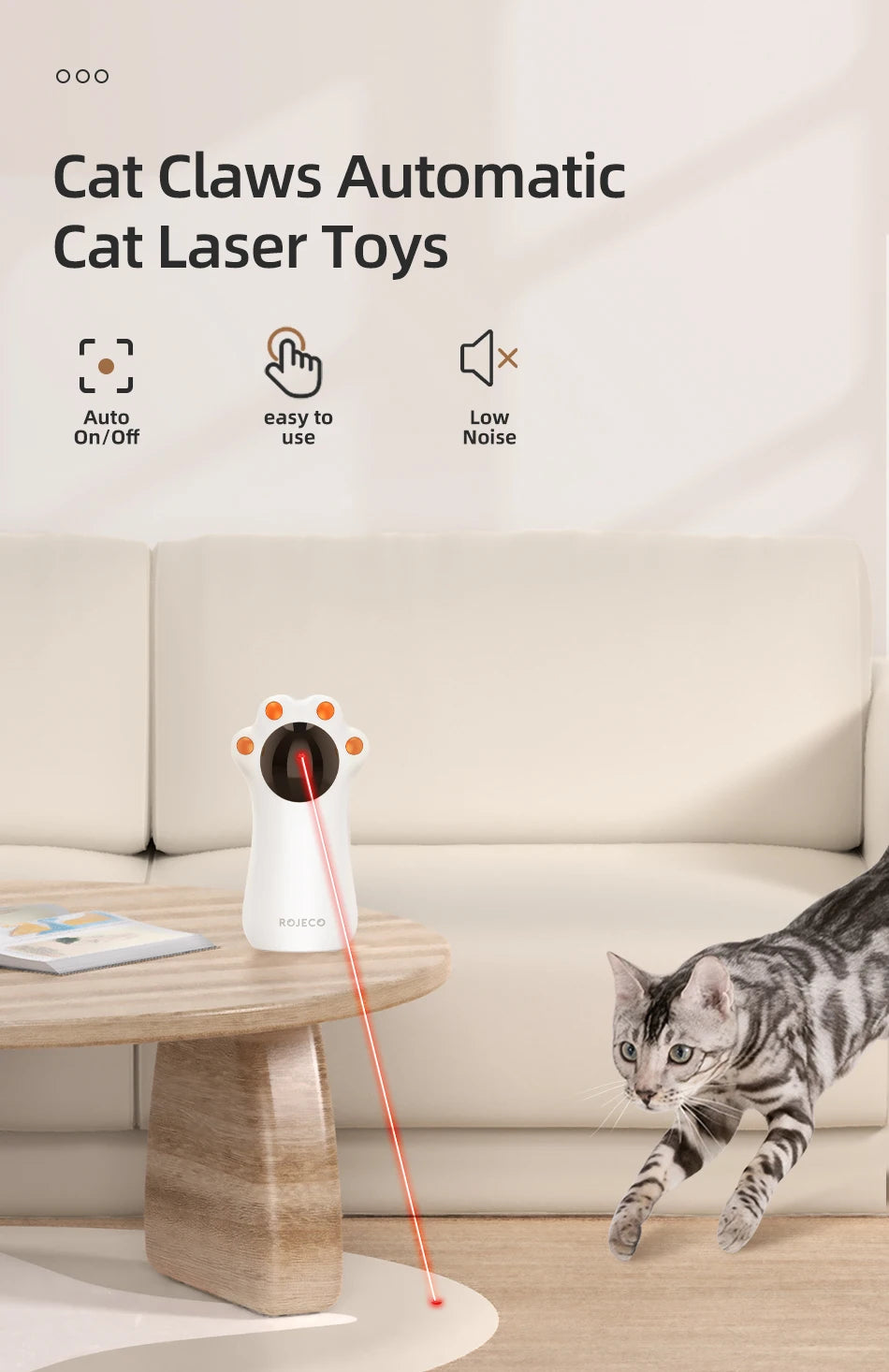 ROJECO Automatic Cat Laser Toy Interactive Intelligent Toys LED Motion Activate Pet Indoor Handheld Wireless Cat Toy Accessories