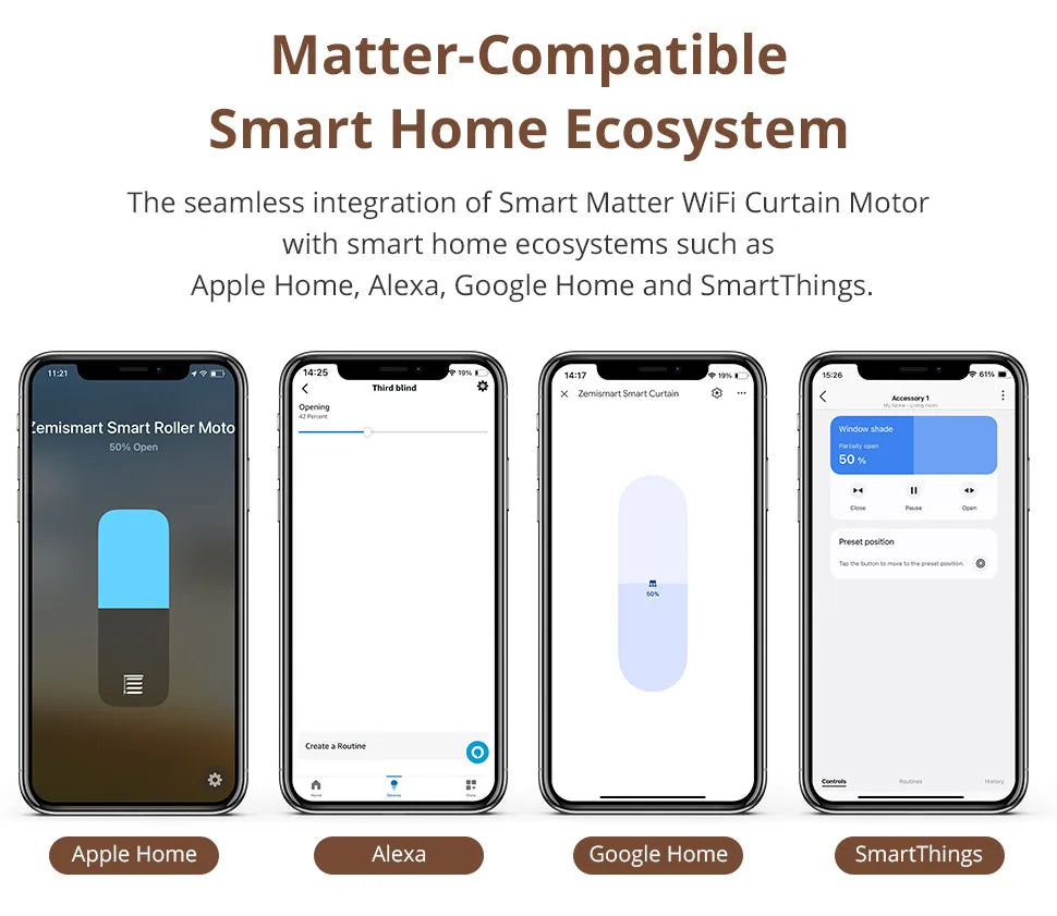 Matter Over WiFi Smart Sliding Curtain Motor Support Google Home Smartthings Homekit Alexa Control Automatic Curtain System