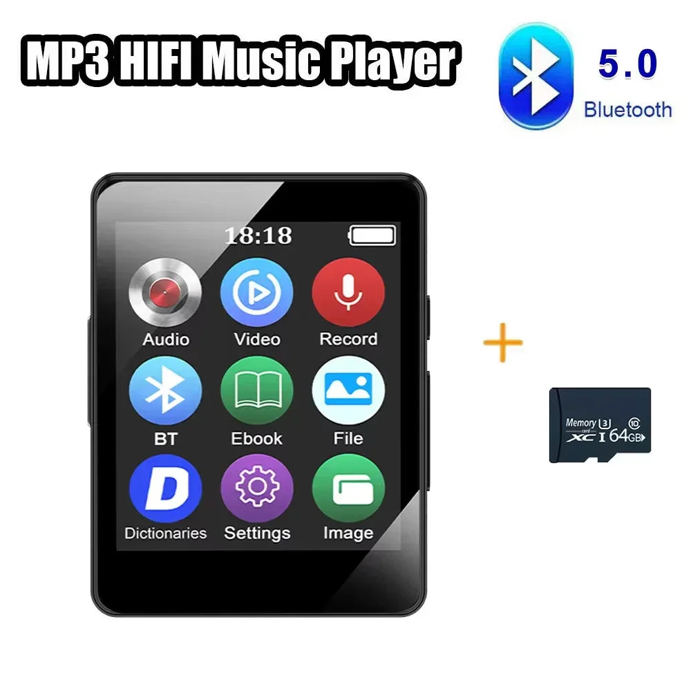 8-128GB MP3 Music Player Full Screen Touch MP4 Bluetooth Built-in Speaker Portable HiFi Music Player Video Playback recording