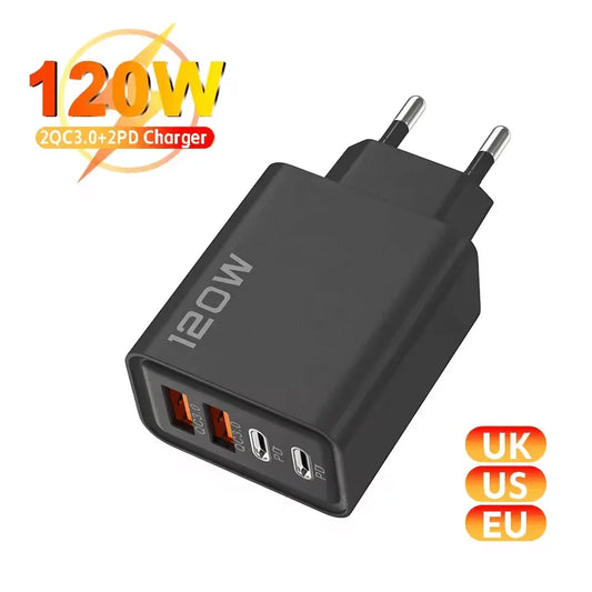 Total 120W 4-Port USB Type C Fast Wall Adapter for Quick Charge Mobile Phone by PDG ibma