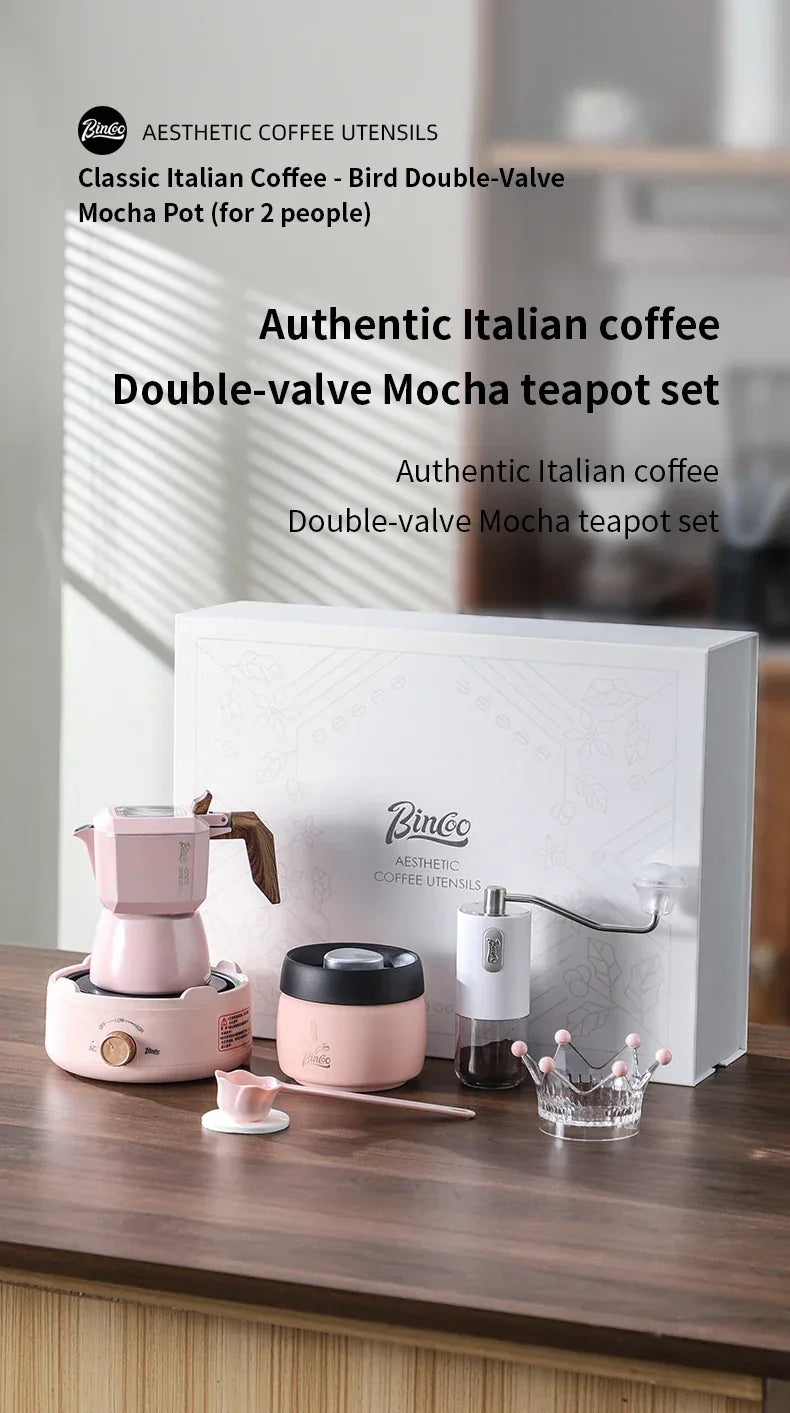 Bincoo Dual Valve Moka Pot 110v-220v Electric Heater Base Espresso Maker Brewed Coffee Mocha Pot Italian Camping Barista Tool