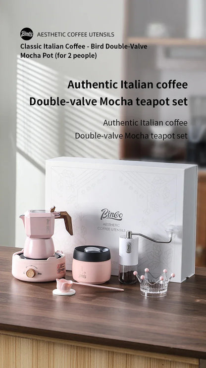 Bincoo Dual Valve Moka Pot 110v-220v Electric Heater Base Espresso Maker Brewed Coffee Mocha Pot Italian Camping Barista Tool
